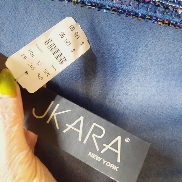 NWT Jkarta Sheer Navy Blue  Iridescent Hand Beaded Open Cardigan Shrug 14 - Picture 5 of 6